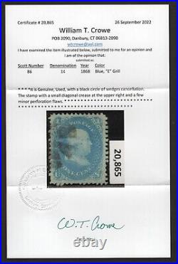 SCOTT #86 USED -VF Small Flaws withCrowe Cert. SCV $450 (LB 9/30)