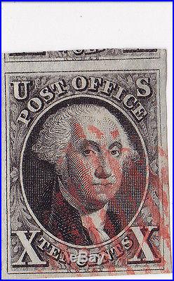 SECOND US STAMP SCOTT#2, 1847, X CENTS GEORGE WASHINGTON, USED, HUGE MARGINS, 10C