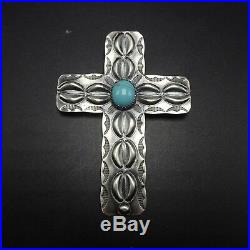 SIGNED Vintage NAVAJO Hand Stamped & Repoussé Sterling Silver CROSS PENDANT