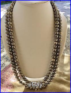 STAMPED BENCH DOUBLE STRAND STERLING SILVER NAVAJO PEARL BEADS NECKLACE 12mm