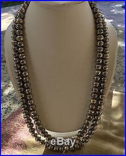STAMPED BENCH DOUBLE STRAND STERLING SILVER NAVAJO PEARL BEADS NECKLACE 12mm