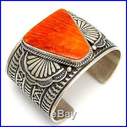 SUNSHINE REEVES Wide Navajo Stamped Sterling Spiny Oyster Shell Cuff Bracelet G