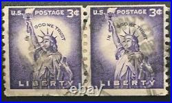 Sc# 1057 3 ¢ RARE Line Pair, Statue of Liberty 1954