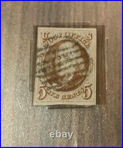 Scarce USA #1 Red Brown 1847 5c Ben Franklin Used Stamp W 4 Margins PSE Cased