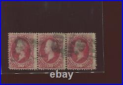 Scott 144 Perry Grill Used Strip of 3 Stamps (Stock 144-4)