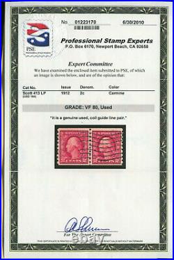 Scott 413 Washington Used Coil Line Pair of 2 Stamps withPSE Cert (413-pse1)