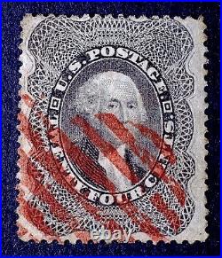 Scott US #37, 1857-61 Washington, 24 Cents, Used/ no gum, Grey Lilac CV= $465