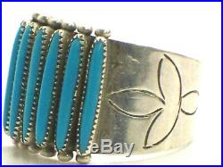 Signed Shirley Quam Zuni Stamped Sterling Silver And Needle Point Turquoise Ring