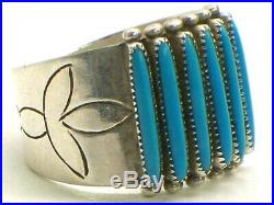 Signed Shirley Quam Zuni Stamped Sterling Silver And Needle Point Turquoise Ring