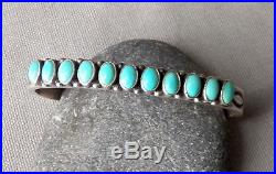 Signed Stamped Sterling Silver Oval Sleeping Beauty Turquoise Row Cuff Bracelet