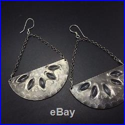 Signed Vintage NAVAJO Hand-Stamped & Repousse Sterling Silver EARRINGS