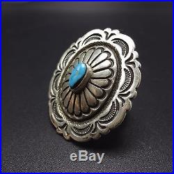 Signed Vintage NAVAJO Hand Stamped Sterling Silver Concho TURQUOISE RING, size 8