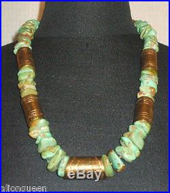 Signed Vintage TONY AGUILAR Sr, Turquoise & Hand Stamped Brass NECKLACE Kewa