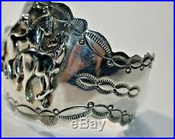 Southwestern CAROL FELLEY Sterling 3-D Horses Stamped Cuff Bracelet 91' 6.5