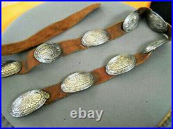Southwestern Native American Indian Navajo Sterling Silver Stamped Concho Belt