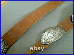Southwestern Native American Indian Navajo Sterling Silver Stamped Concho Belt