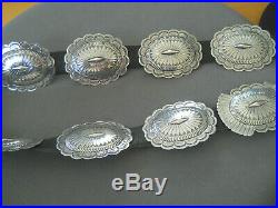 Southwestern Native American Indian Sterling Silver Stamped Repousse Concho Belt