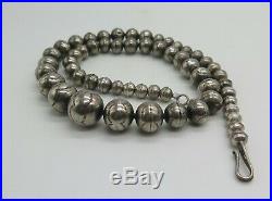 Southwestern Native American Navajo Pearls Sterling Silver Stamped Bead Necklace
