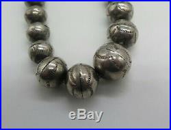 Southwestern Native American Navajo Pearls Sterling Silver Stamped Bead Necklace