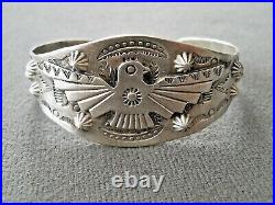 Southwestern Native American Navajo Sterling Silver Stamped Thunderbird Bracelet