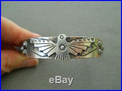 Southwestern Native American Navajo Sterling Silver Stamped Thunderbird Bracelet