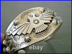 Southwestern Native American Navajo Sterling Silver Stamped Thunderbird Bracelet