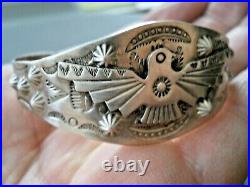 Southwestern Native American Navajo Sterling Silver Stamped Thunderbird Bracelet