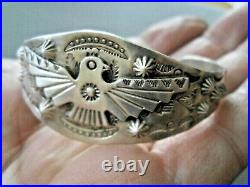 Southwestern Native American Navajo Sterling Silver Stamped Thunderbird Bracelet