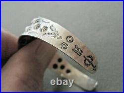 Southwestern Native American Navajo Sterling Silver Stamped Thunderbird Bracelet