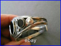 Southwestern Native American Onyx Row Sterling Silver Stamped Cuff Bracelet