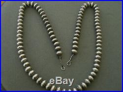 Southwestern Native American Sterling Silver Navajo Pearls Stamped Bead Necklace