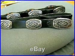 Southwestern Native American Sterling Silver Overlay Stamped Concho Belt DB