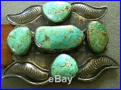 Southwestern Native American Turquoise Stamped Sterling Silver Concho Belt