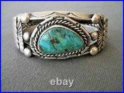 Southwestern Native American Turquoise Sterling Silver Stamped Cuff Bracelet