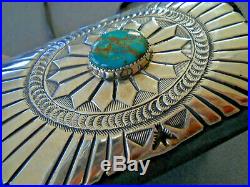 Southwestern Native American Turquoise Sterling Silver Stamped Ketoh Bowguard