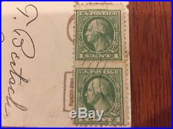 Stamps 2 Unhinged Vintage George Washington 1 Cent Stamps, Cancelled, with Postcard