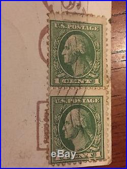 Stamps 2 Unhinged Vintage George Washington 1 Cent Stamps, Cancelled, with Postcard