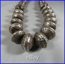 Sterling Silver Navajo Pearls Graduated stamped bench Bead Necklace 11 inch
