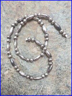 Sterling Silver Navajo Stamped Pearl and Melon Beads Necklace
