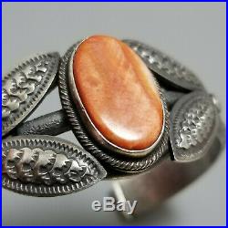 Sterling Silver, Spiny Oyster Cuff Bracelet, Cast, Stamped, Native American