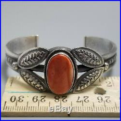 Sterling Silver, Spiny Oyster Cuff Bracelet, Cast, Stamped, Native American