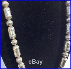 Sterling Silver Stamped corrugated Barrel Navajo Pearl Necklace Round Beads