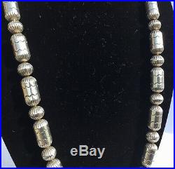 Sterling Silver Stamped corrugated Barrel Navajo Pearl Necklace Round Beads
