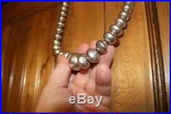 Sterling silver native american Navajo graduated stamped flower bead necklace