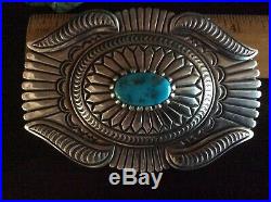 Sterling silver & turquoise belt buckle stamped Jeniffer Curtis