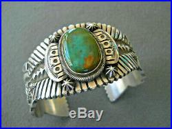 TERRY MARTINEZ Navajo Royston Turquoise Sterling Silver Stamped Bracelet heavy