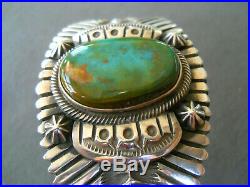 TERRY MARTINEZ Navajo Royston Turquoise Sterling Silver Stamped Bracelet heavy
