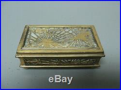 Tiffany Studios Gilt Bronze PINE NEEDLE Caramel Glass Stamp Box #801