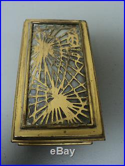 Tiffany Studios Gilt Bronze PINE NEEDLE Caramel Glass Stamp Box #801