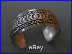Traditional Native American Navajo Hand Stamped Sterling Silver Cuff Bracelet RB